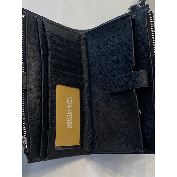 Michael Michael Kors Jet Set Travel Black Double Zip Leather Wristlet NEW $228 - Picture 6 of 13